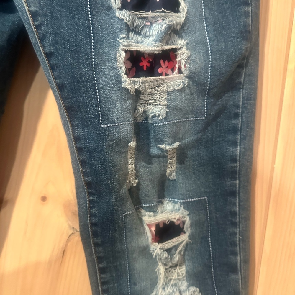 Evaless Ripped Floral Patchwork Jeans Boyfriend D… - image 4